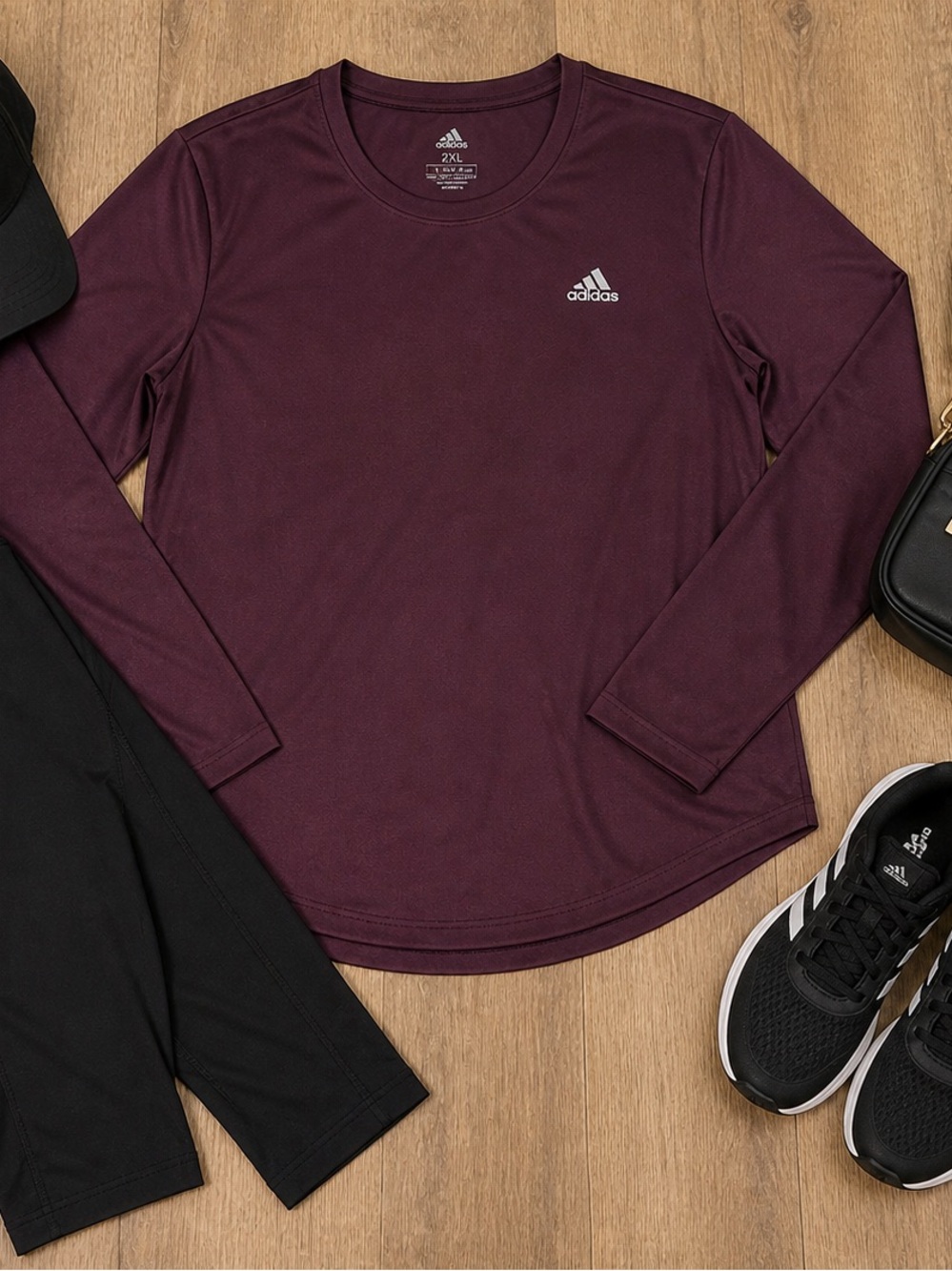 Adidas Plus Size 2X Long Sleeve Crew Top - Deep Maroon Activewear